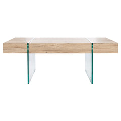 Coffee Table in Natural Manufactured Wood with Clear Glass Base