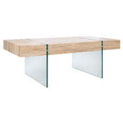 Coffee Table in Natural Manufactured Wood with Clear Glass Base