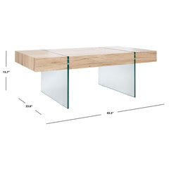 Coffee Table in Natural Manufactured Wood with Clear Glass Base