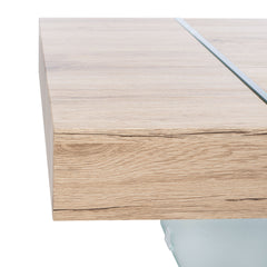 Coffee Table in Natural Manufactured Wood with Clear Glass Base