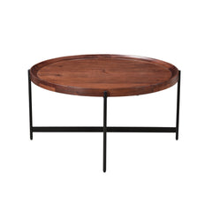 Coffee Table in Solid Acacia Wood with Black Iron Legs