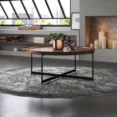 Coffee Table in Solid Acacia Wood with Black Iron Legs
