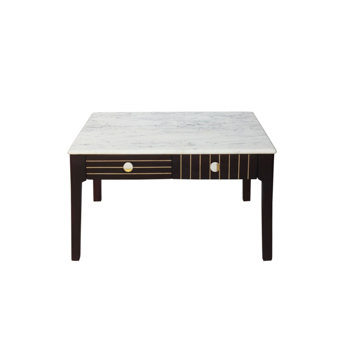 Coffee Table in Solid Acacia Wood with Marble Top and Brass Inlay