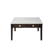 Coffee Table in Solid Acacia Wood with Marble Top and Brass Inlay
