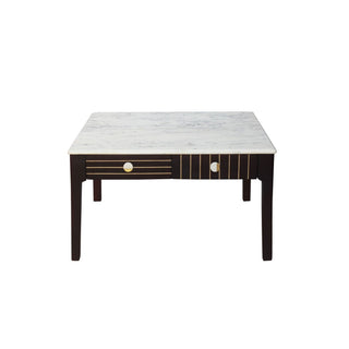 Coffee Table in Solid Acacia Wood with Marble Top and Brass Inlay