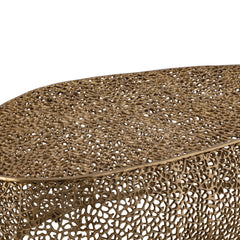 Coffee Table in Solid Aluminum with Cutout Drum Base, Gold