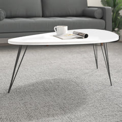 Coffee Table, Kidney-Shaped, White Manufactured Wood Top with Black Iron Legs
