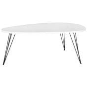 Coffee Table, Kidney-Shaped, White Manufactured Wood Top with Black Iron Legs