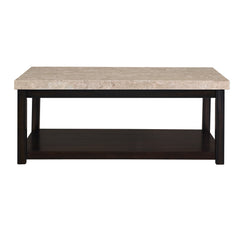 Coffee Table, Light Tan Marble Top with Espresso Base