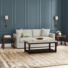 Coffee Table, Light Tan Marble Top with Espresso Base