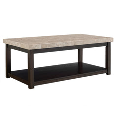 Coffee Table, Light Tan Marble Top with Espresso Base