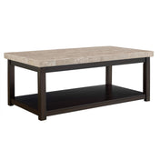 Coffee Table, Light Tan Marble Top with Espresso Base