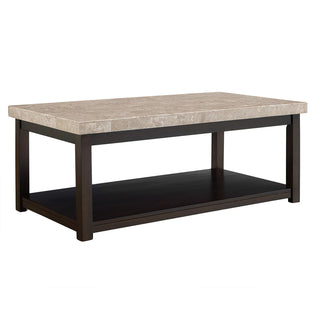 Coffee Table, Light Tan Marble Top with Espresso Base