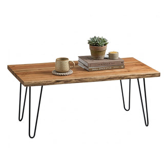 Coffee Table, Live Edge Natural Acacia Wood with Steel Hairpin Legs