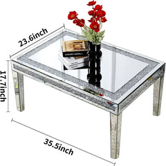 Coffee Table, Mirrored Glass Top, Silver, Four Legs