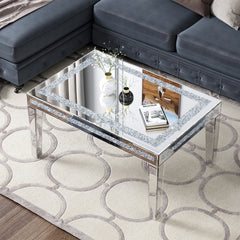 Coffee Table, Mirrored Glass Top, Silver, Four Legs