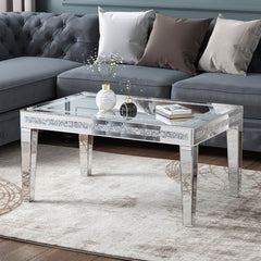 Coffee Table, Mirrored Glass Top, Silver, Four Legs