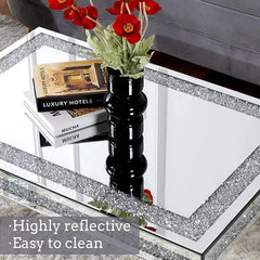 Coffee Table, Mirrored Glass Top, Silver, Four Legs