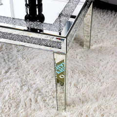 Coffee Table, Mirrored Glass Top, Silver, Four Legs