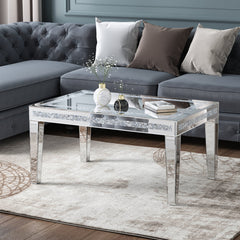 Coffee Table, Mirrored Glass Top, Silver, Four Legs