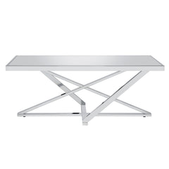 Coffee Table, Mirrored Glass Top with Silver Steel Base