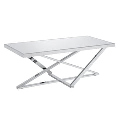 Coffee Table, Mirrored Glass Top with Silver Steel Base