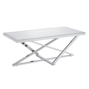Coffee Table, Mirrored Glass Top with Silver Steel Base