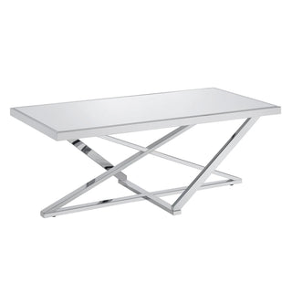 Coffee Table, Mirrored Glass Top with Silver Steel Base