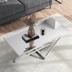 Coffee Table, Mirrored Glass Top with Silver Steel Base