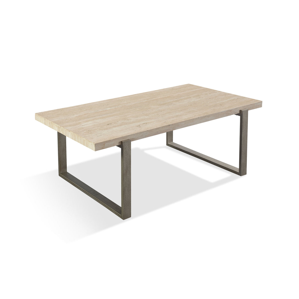 Coffee Table, Natural Wood Top with Bronze Steel Sled Base