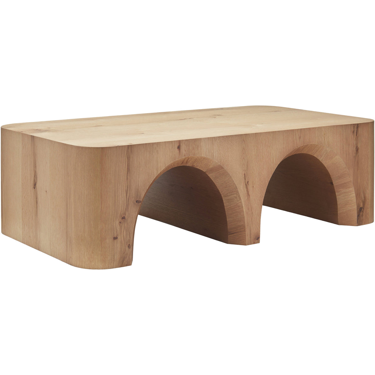 Coffee Table, Oak with Brown Finish and Arched Base