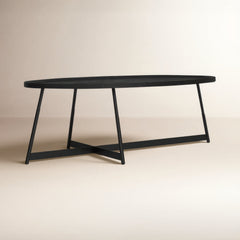 Coffee Table, Oval Black Wood Top, Steel Base
