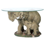 Coffee Table, Oval Glass Top with Mother and Calf Resin Base, Gray