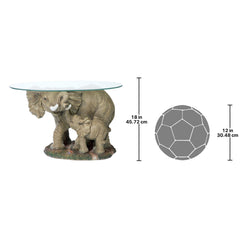 Coffee Table, Oval Glass Top with Mother and Calf Resin Base, Gray
