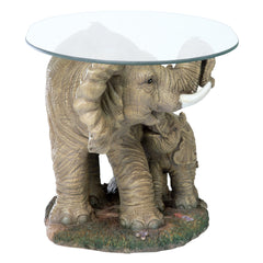 Coffee Table, Oval Glass Top with Mother and Calf Resin Base, Gray