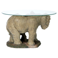 Coffee Table, Oval Glass Top with Mother and Calf Resin Base, Gray