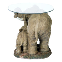 Coffee Table, Oval Glass Top with Mother and Calf Resin Base, Gray