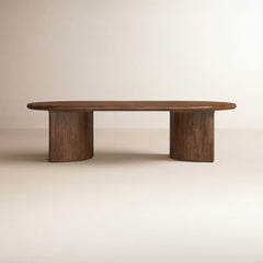 Coffee Table, Oval Solid Acacia Wood, Seasoned Brown Finish