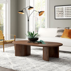 Coffee Table, Oval Solid Acacia Wood, Seasoned Brown Finish