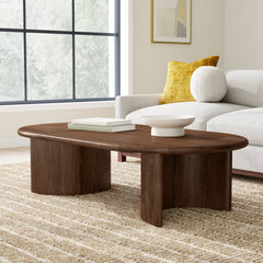 Coffee Table, Oval Solid Acacia Wood, Seasoned Brown Finish