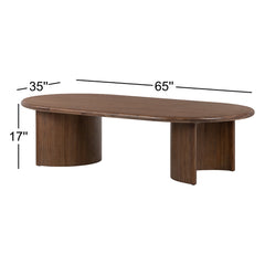 Coffee Table, Oval Solid Acacia Wood, Seasoned Brown Finish