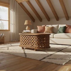 Coffee Table, Oval Solid Mango Wood with Brown Finish