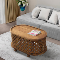 Coffee Table, Oval Solid Mango Wood with Brown Finish