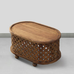 Coffee Table, Oval Solid Mango Wood with Brown Finish