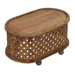 Coffee Table, Oval Solid Mango Wood with Brown Finish