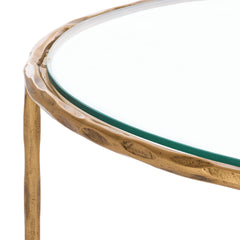 Coffee Table, Oval Tempered Glass Top with Brass Iron Cross Base
