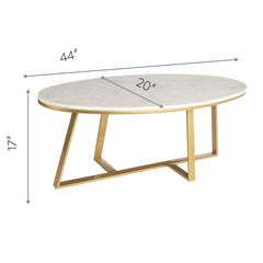 Coffee Table, Oval White Marble Top, Gold Iron X-Leg Pedestal Base