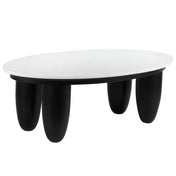 Coffee Table, Oval, White Marble Top with Black Solid Wood Base