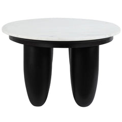 Coffee Table, Oval, White Marble Top with Black Solid Wood Base
