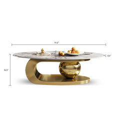 Coffee Table, Oval with Stainless Steel Base in Gold